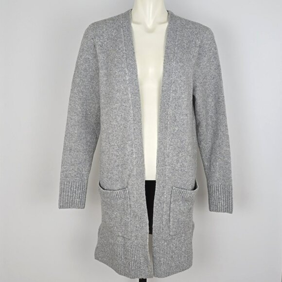 Tres Chic Women's Grey Wool Blend Open Front Long Cardigan Patch Pockets Size M - Picture 3 of 14